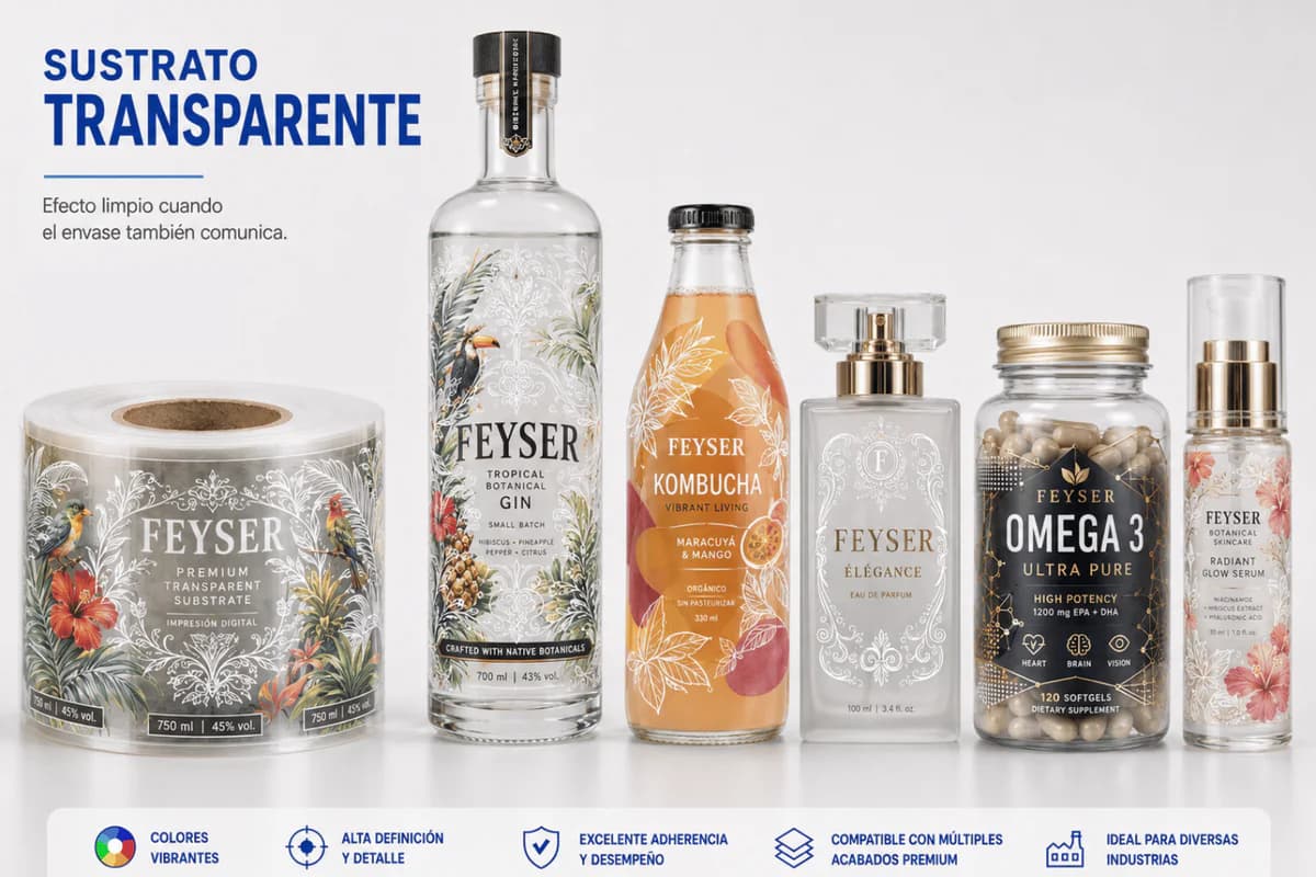 Referencia de etiqueta sobre sustrato transparente